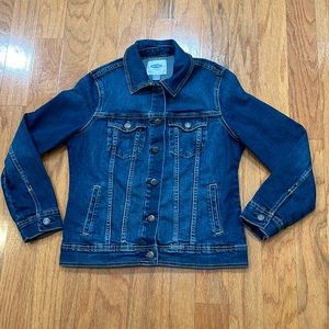 Woman’s Size Medium Jean Jacket Blue Woman Pockets Old Navy Moto Farmhouse